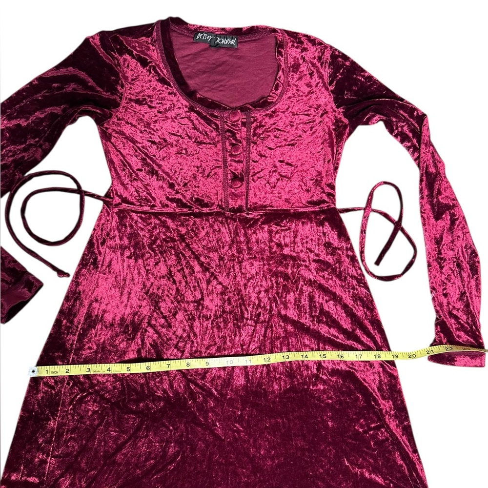 VTG 90s Betsey Johnson Crushed Velvet Maxi Dress Burgundy Wine Medium - Picture 9 of 11